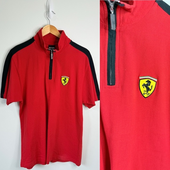 Ferrari Official Logo Red and Black Men’s Cotton Zip Up Shirt (M) - Picture 1 of 8
